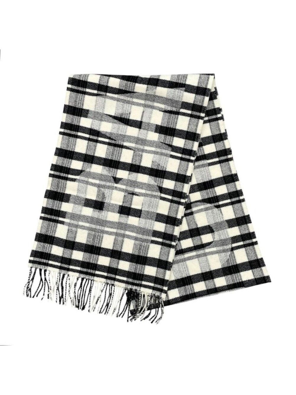 Balenciaga Scarf Tartan Check Logo Wool Black White
